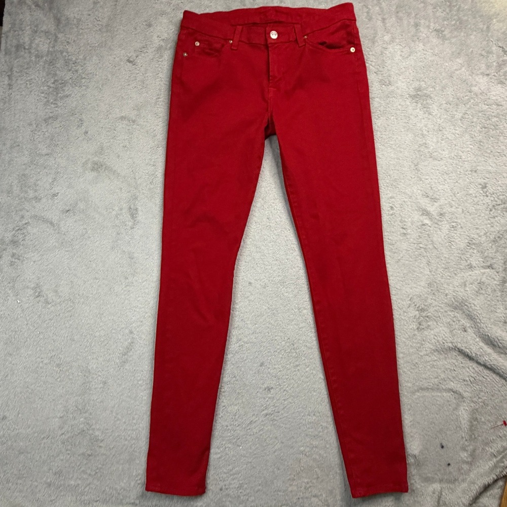 7 For All Mankind Women Red Skinny Jeans Size 30 Stretch Cotton Blend Pant